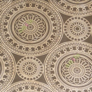 Brown beige color traditional designs circles rangoli scales deya zigzag circle lines main curtain